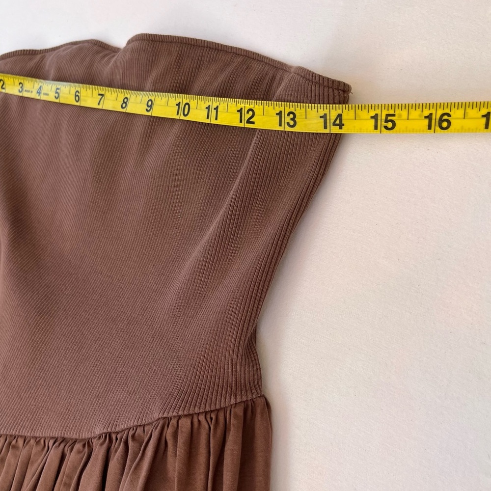 Anthropologie Brown Strapless Mini Dress Large Cotton‎ Boho Indie Quiet Luxury - Picture 9 of 11